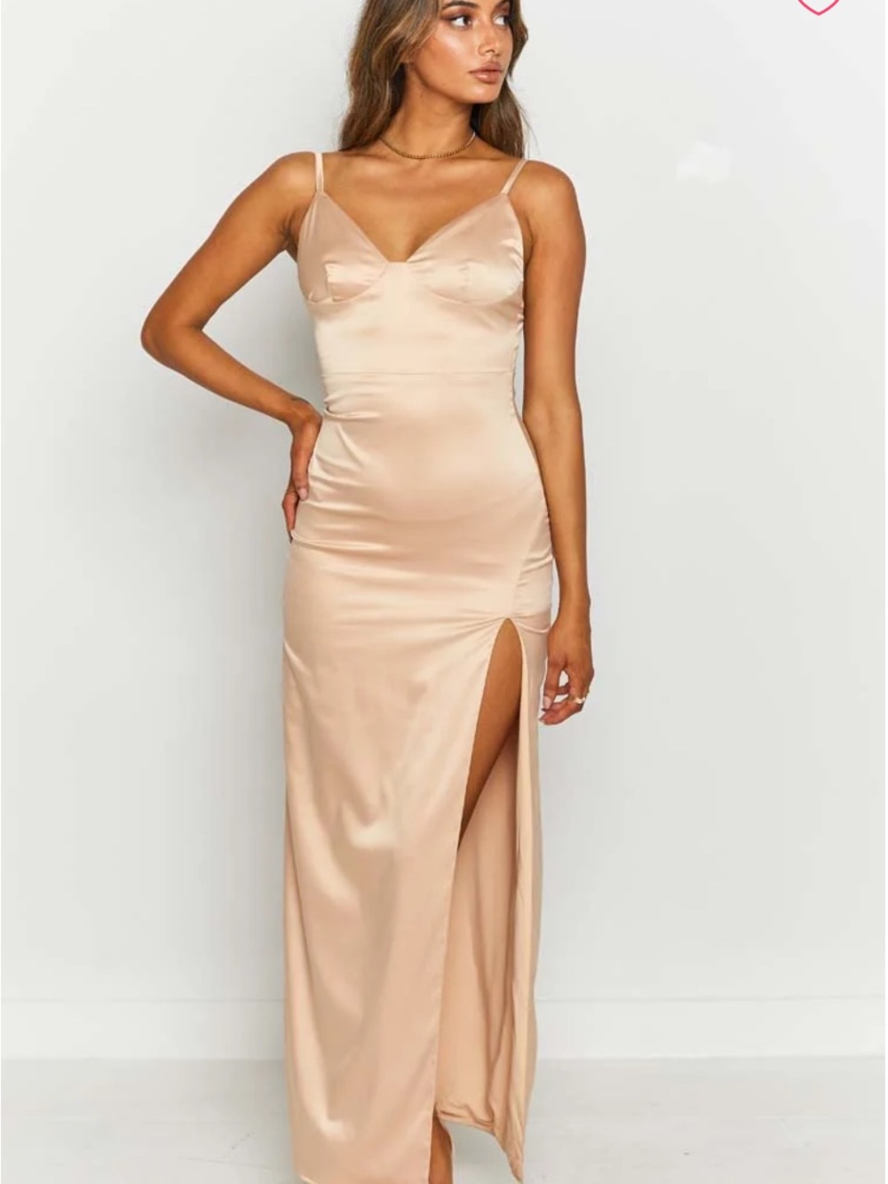 Beginning Boutique Freesia Formal Dress in Chpagne with Thigh Slit